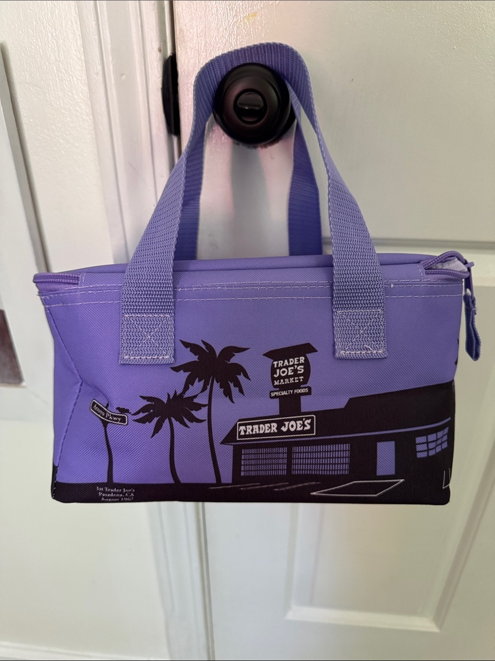 Trader Joe’s Mini Insulated Tote Lunch Tote Lilac and Black.  EUC!